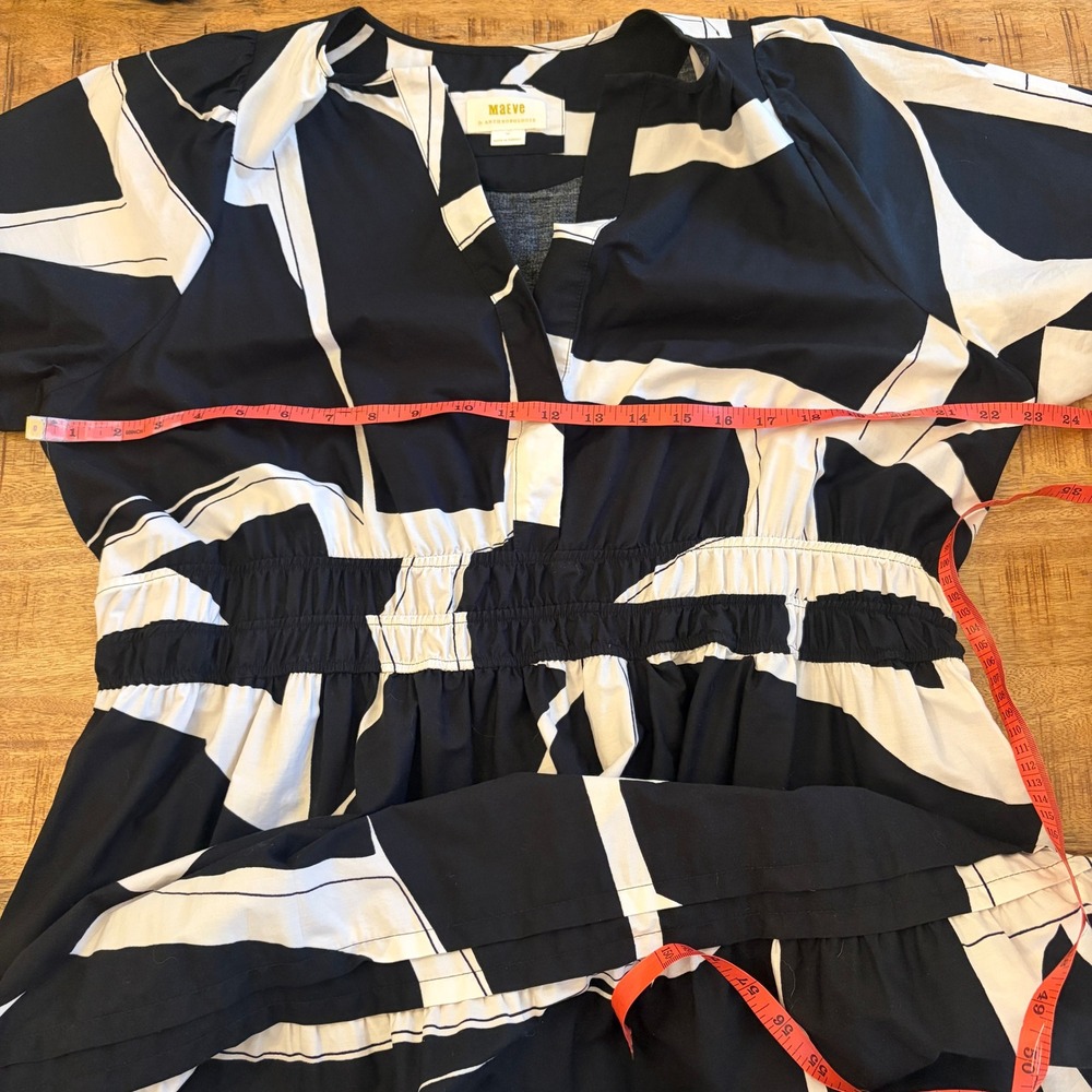 Anthropologie Maeve Somerset Maxi Dress 1X Abstract Geometric Tiered Smocked - Picture 11 of 13